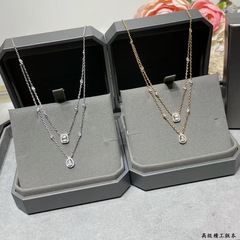 ハイバージョンメシカ二層ウォータードロップ氷砂糖スクエアダイヤモンドネックレスレディースハイバージョンフラッシュダイヤモンド高級ハイエンド鎖骨チェーン