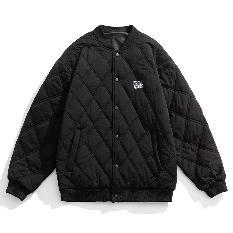 2023 Otoño e Invierno nueva marca de moda suelta rombo Plaid abrigo de algodón acolchado Abrigo de algodón acolchado coreano serie de etiqueta azul de carretera