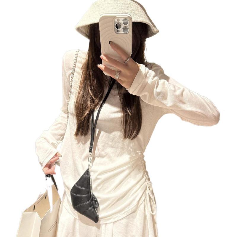 胖妹妹300斤露背长袖上衣+半身短裙两件套女秋季大码宽松时尚套装|undefined