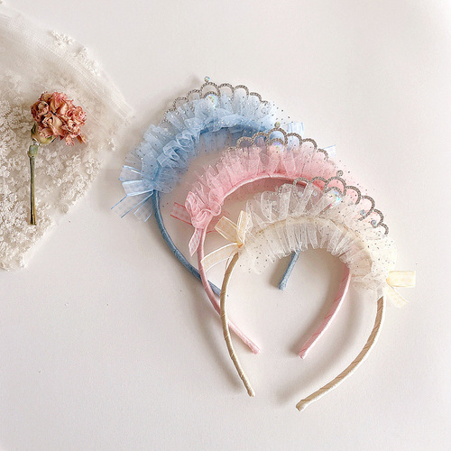 New Korean princess style diamond crown dotted mesh children's hair hoop headband hair accessories headdress
