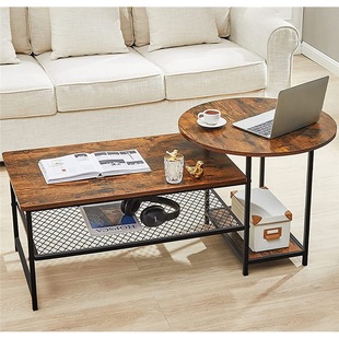 Living room steel wood furniture a round coffee table scattered high and low leisure tea table double storage coffee table