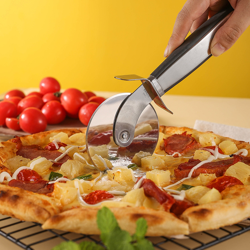 Cortador de pizza de acero inoxidable con rueda giratoria, herramienta para repostería y panqueques
