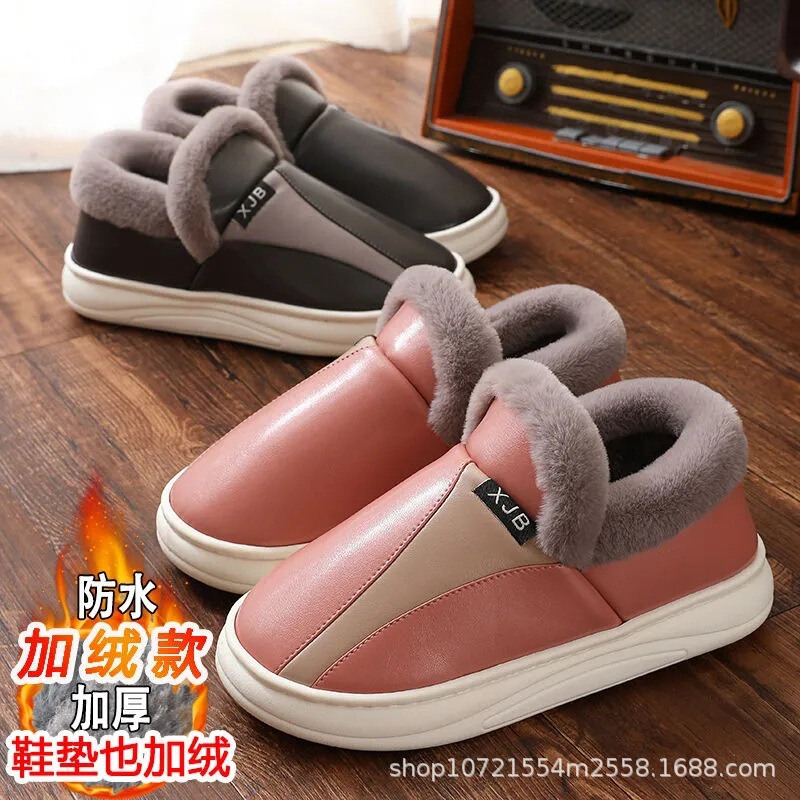 Autumn and Winter Warm Cotton Slippers for Women Indoor Couples Waterproof Anti-Slip Thick-Soled Bags and Can Be Worn Outside Soft-Soled Confinement Shoes