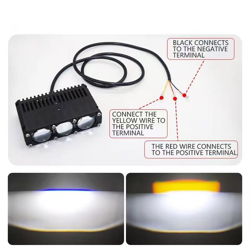 Cross-border best-selling high-power 75W three-eye car grille lights, featuring integrated high and low beam LED headlights and a hidden grille spotlight
