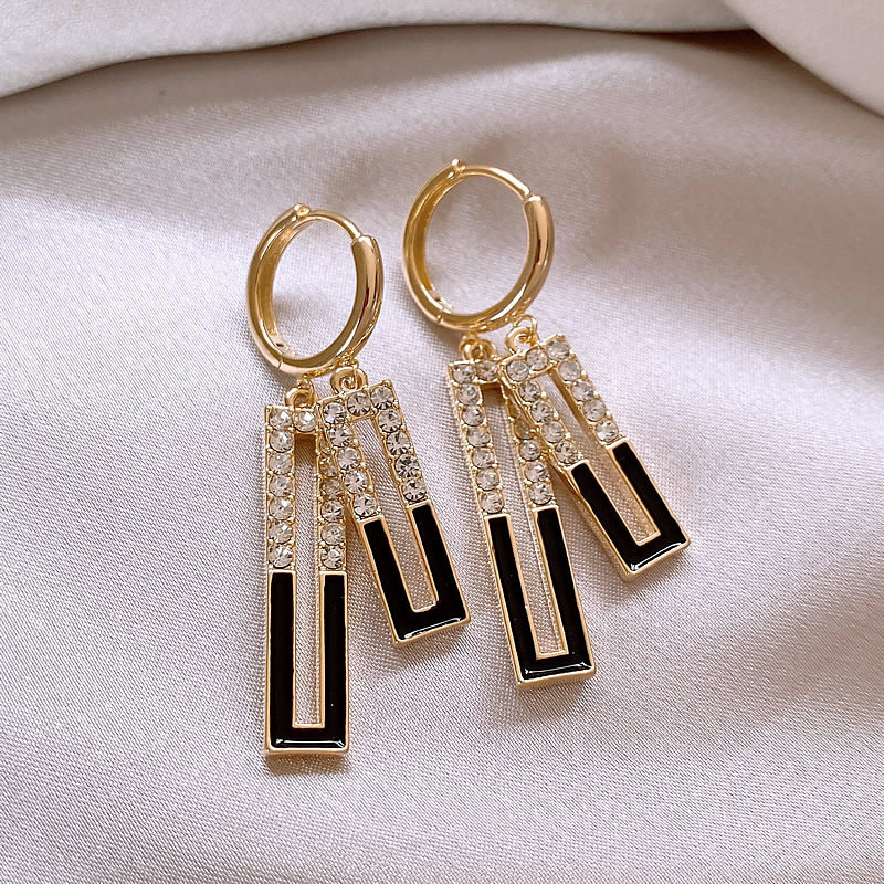 Geometría coreana cuadrada llena de diamantes pendientes 2024 nuevo ligero lujoso pendientes de color nicho de diseño pendientes de pendientes image 6