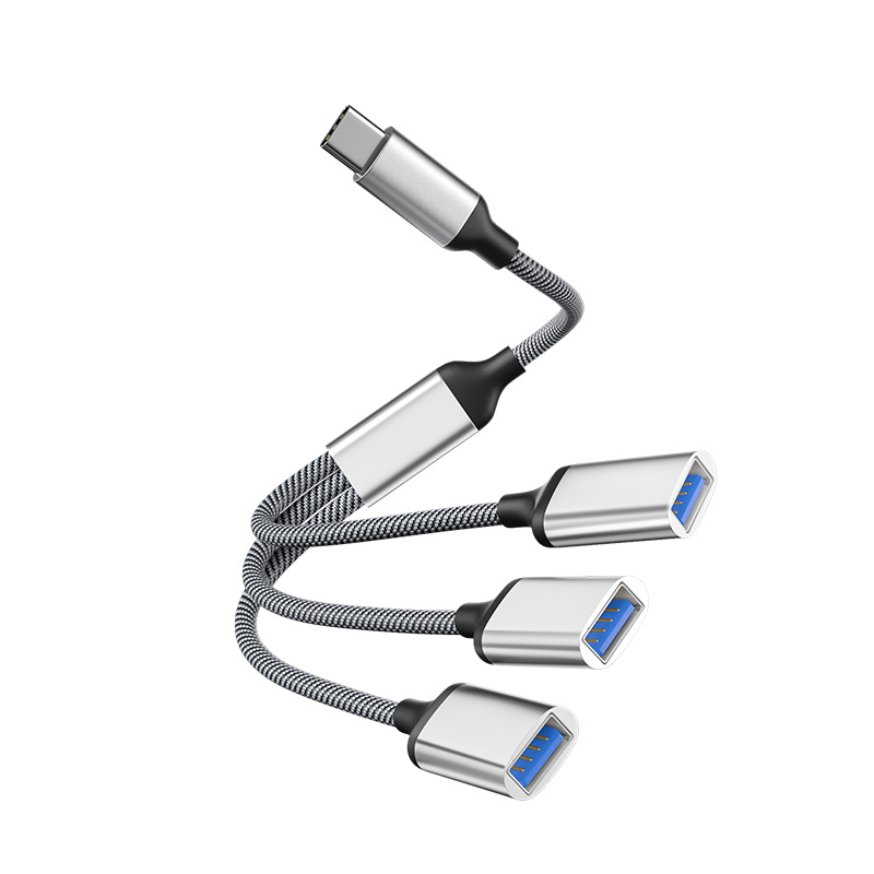 Type-c to usb*3 adapter cable silver