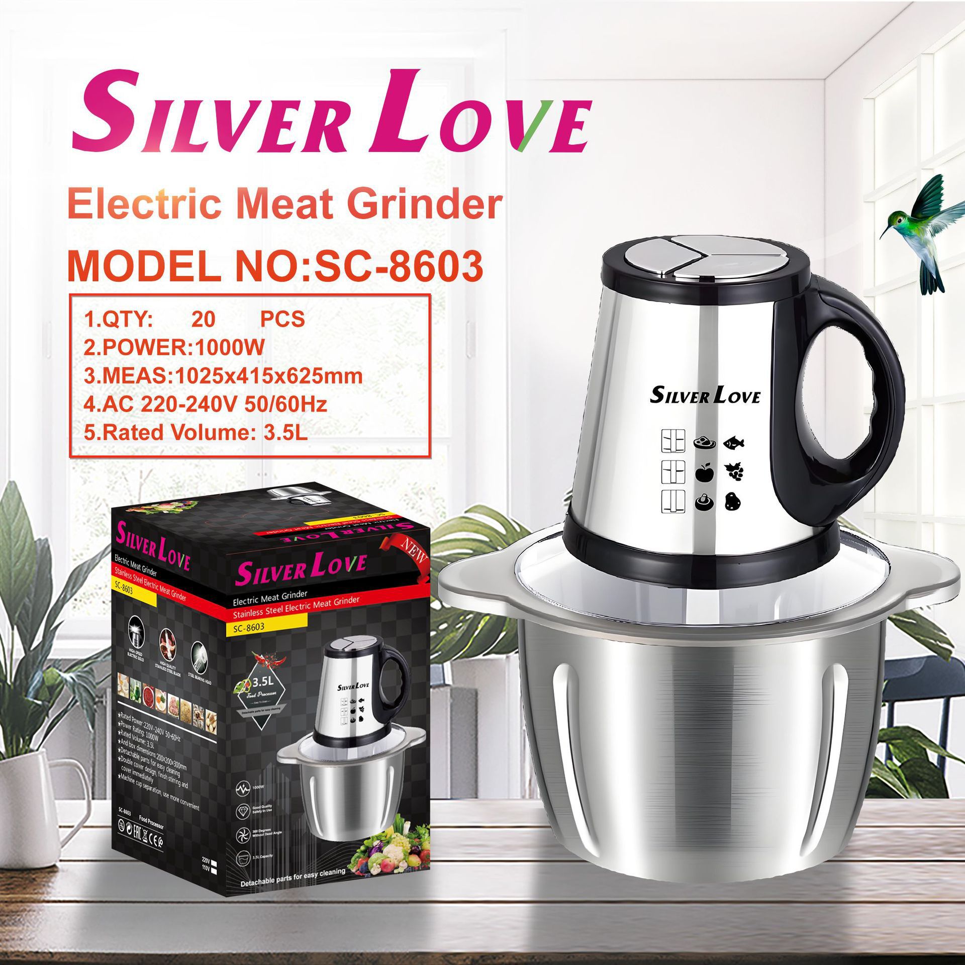 Exportación doméstica 3.5L moledor de acero inoxidable máquina multifuncional de cocina 1000W de alta potencia 5425 motor