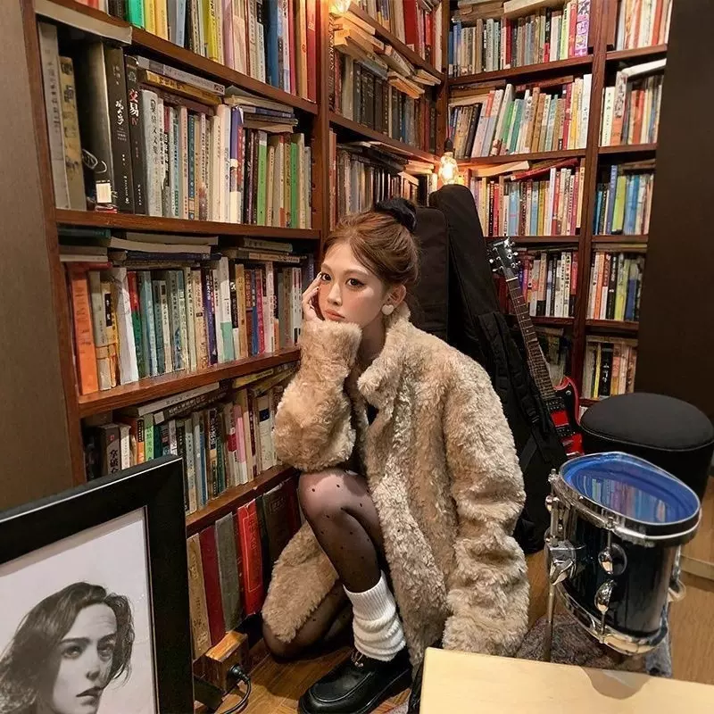 羊羔毛外套女秋冬季2025新款皮草奶茶啵啵慵懒外套仿皮草外套