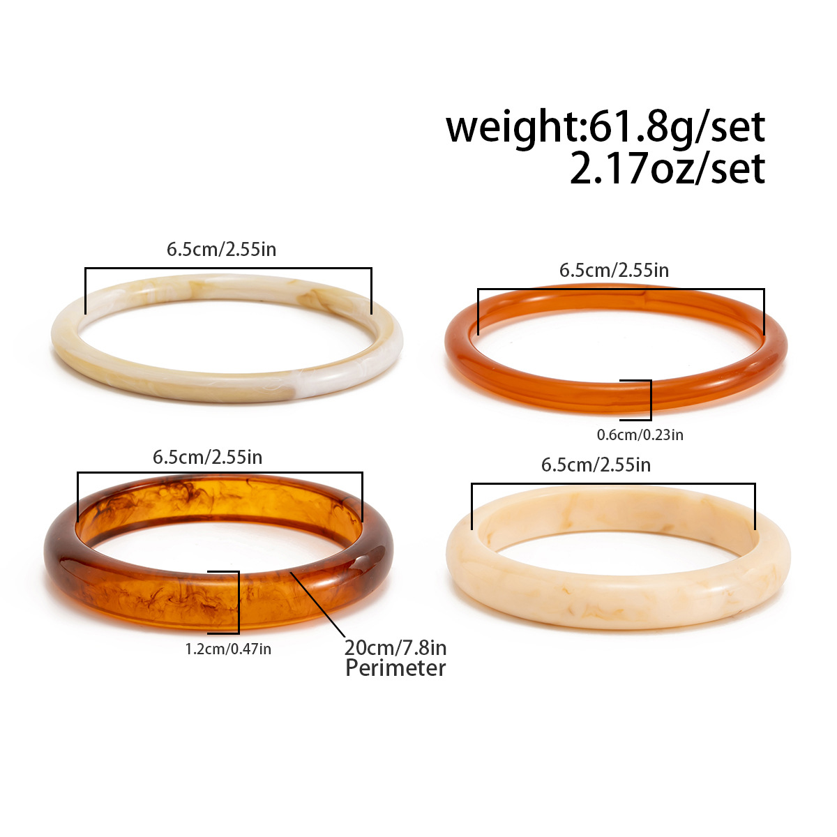 European and American Cross-border Fashion Color Gradient Resin Stacking Bracelets Vintage INS Style Arc-shaped Polished Closed Bangle Bracelets