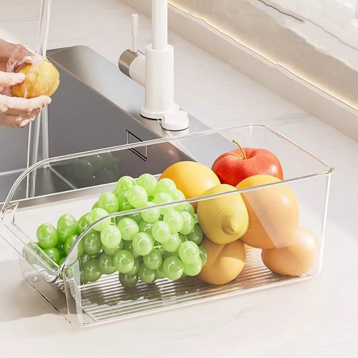 Cross-border New Kitchen Refrigerator Organizer Box Snack Miscellaneous Items Transparent Storage Basket Drawer Home Bedroom Desktop Organization