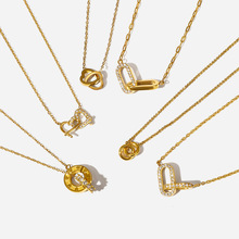 静俏欧美双环钛钢项链小众设计感毛衣链秋冬锁骨链跨境爆款饰品女