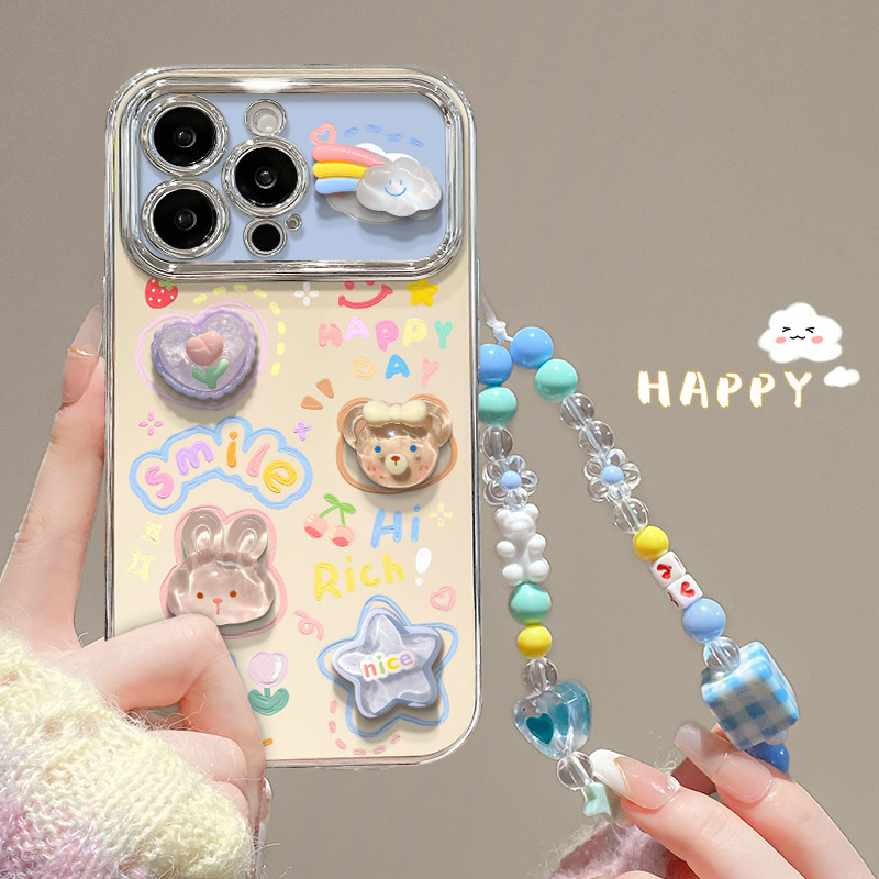 Suitable for Apple 16 Phone Case iPhone 17 Pro Max Cloud Doll Chain 14 Electroplating 6D Window 15 Silicone