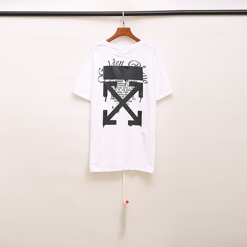 [Código Europeo] de flecha de gradiente clásico disuelto línea de advertencia de graffiti ow marca de moda pareja religiosa Camiseta de manga corta