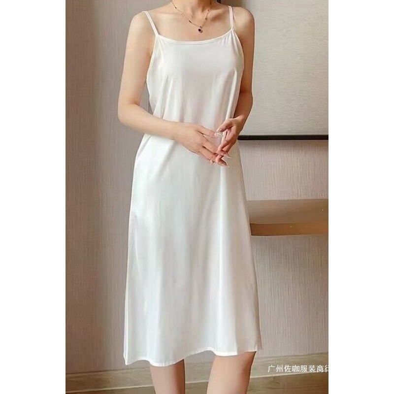 Cotton Anti-See-Through Underskirt for Women, Qipao, Hanfu, Anti-Exposure Inner Wear, Loose Lining Skirt, White Camisole Dress
