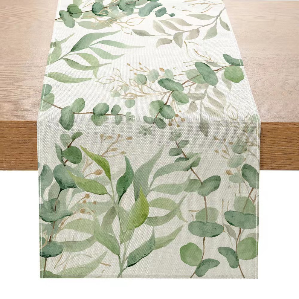 Nórdico verde planta serie impresa corredor de mesa Lino hogar decoración mesa de café tela decorativa Amazon image 7