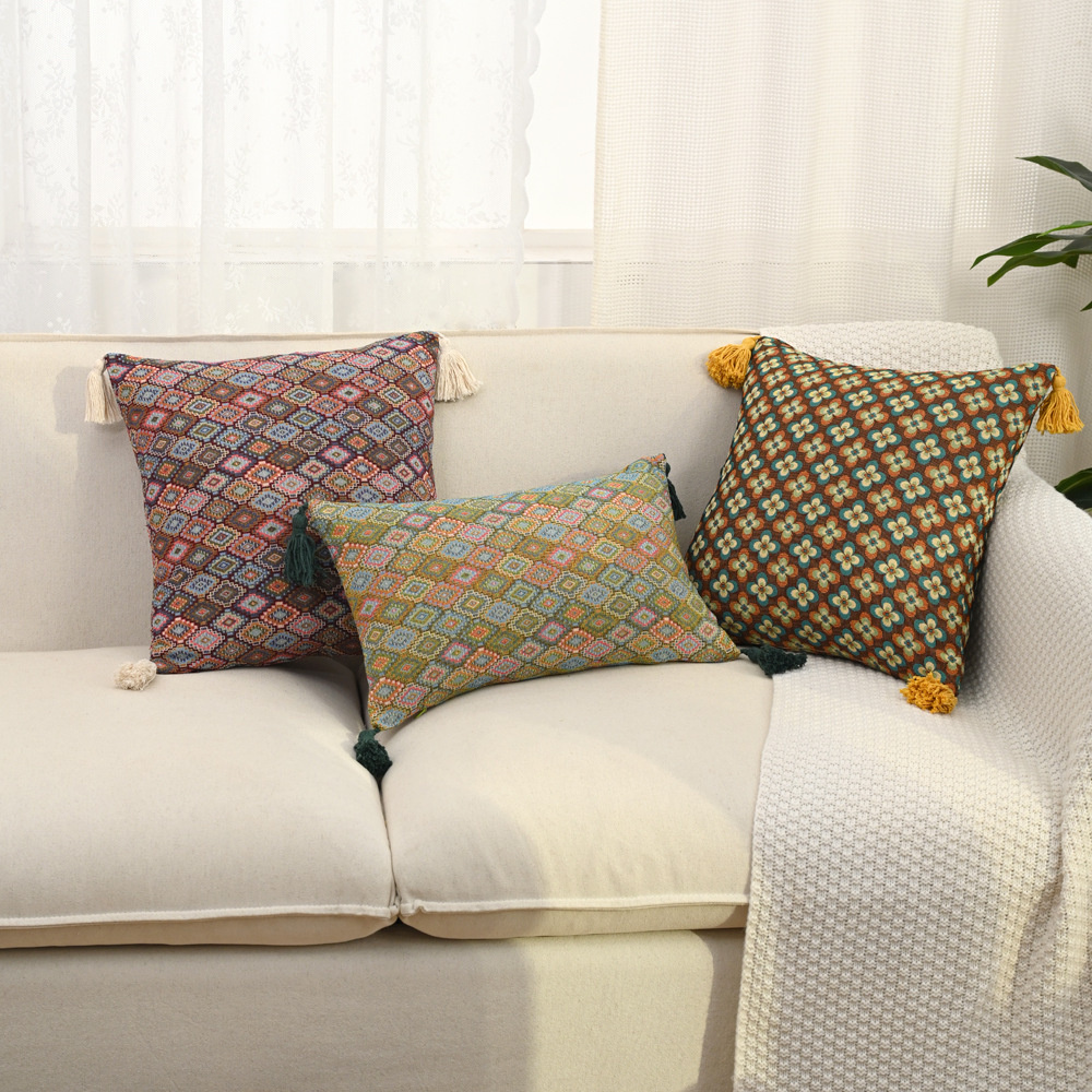 Transfronterizo nórdico ins retro rayas poliéster algodón teñido Jacquard almohada retro brisa colgante cojín de sofá doméstico