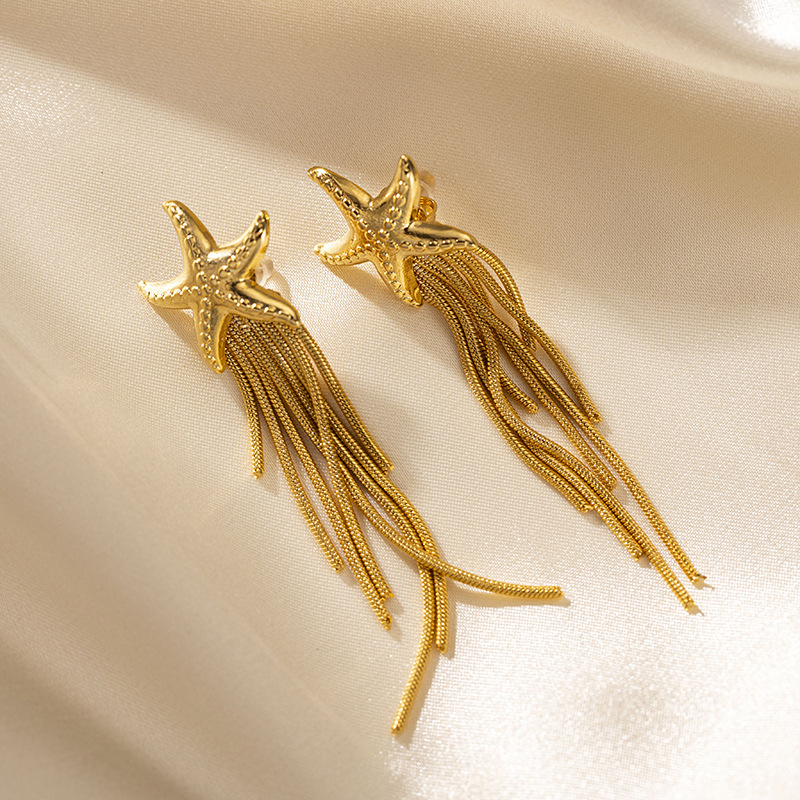 Daily, Street Occasion 304 Stainless Steel Material PVD Coated Real Gold Plated Jellyfish Starfish 304 Stainless Steel Vintage Style Waterproof Non Tarnish Drop Earrings Ear Studs