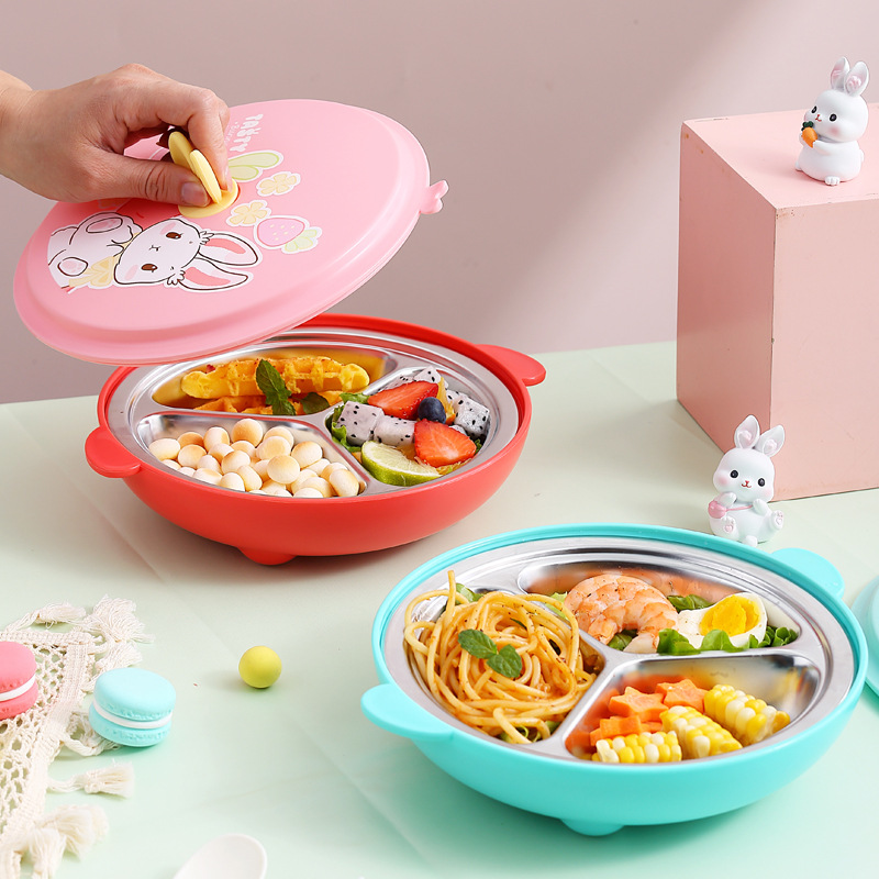 INS304 스테인레스 스틸 어린이 디너 플레이트 유치원 이유식 보충 디너 플레이트 물 채워진 학생 아기 밥그릇 식기