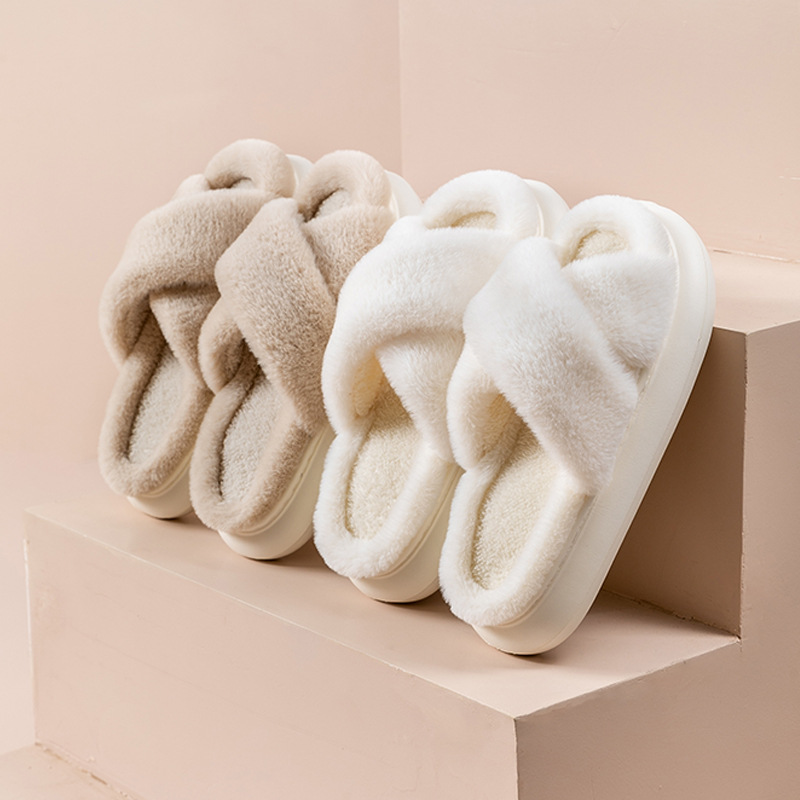 Damenschuhe Winter Fleece Cross mit Drag Cotton Indoor Warm Plus Flauschige Hausschuhe_voghion.com