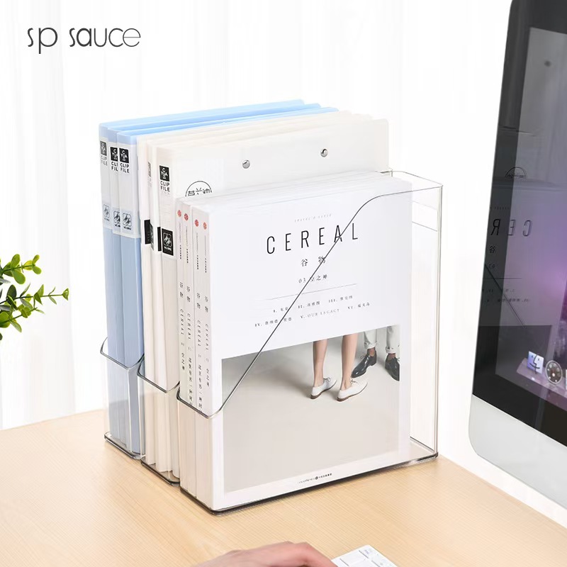 Japanese-style file storage box desk desktop file basket single column transparent plastic student books textbook book stand