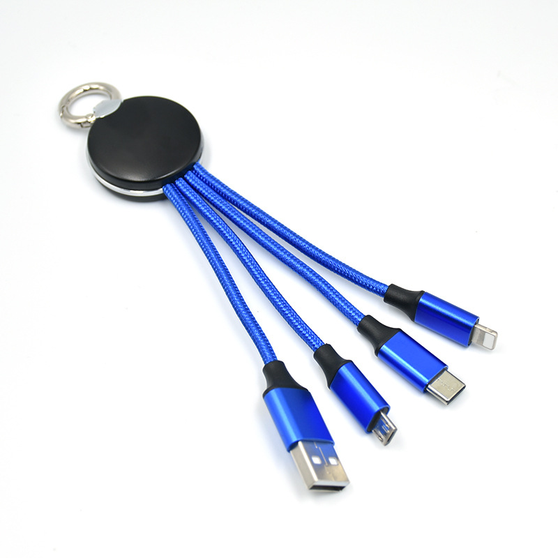 Cable de carga 3 en 1 Tejido Keychain Show pequeño regalo de teléfono móvil empresa iluminante LOGO un arrastrar tres cables de datos