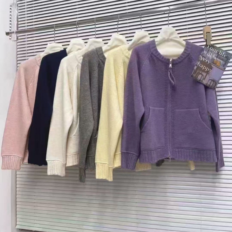 韩系秋冬新款双口袋拉链针织开衫女宽松休闲双头拉链针织毛衣外套|undefined