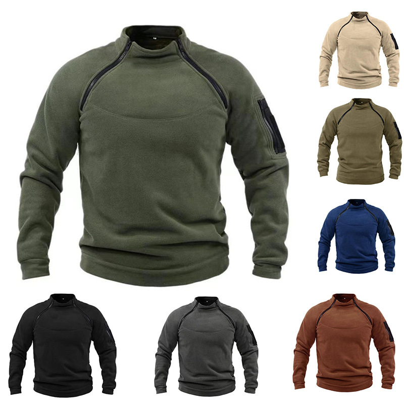 Cross-border European and American cross-border collar men's sweater autumn and winter warm loose solid color outdoor warm breathable tactical men's clothing Cross-border European and American cross-border collar men's sweater autumn and winter warm loose solid color outdoor warm breathable tactical men's clothing