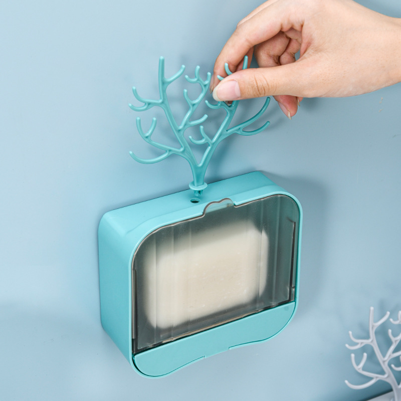 Creativo Flip caja de jabón de almacenamiento en rack pendientes accesorios para el cabello estante de almacenamiento baño caja de jabón de drenaje sin agua montado en la pared