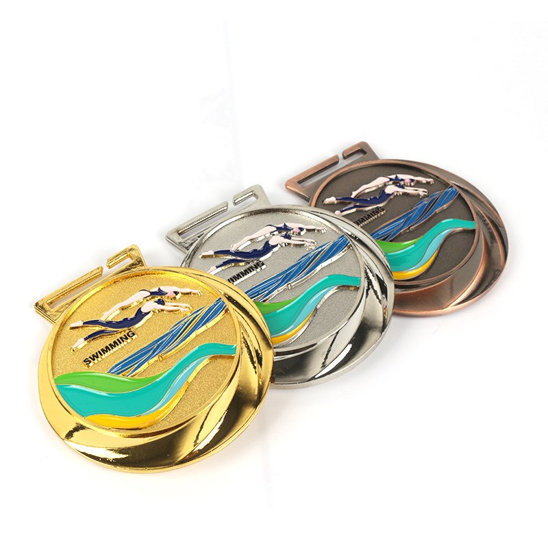 Medalla de metal listado de producción natación oro y plata competencia de juegos de cobre Medalla de Honor Premio Conmemorativo producción
