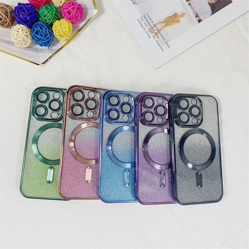 Applicable to iphone15 electroplated CD pattern glitter phone case Apple 13 Magsafe magnetic 14promax sets