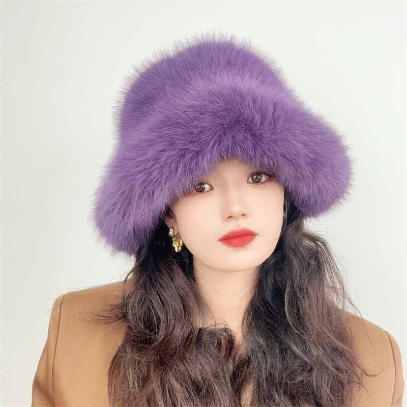 Lyxig vinter bucket hat i fuskpäls unisex_voghion.com