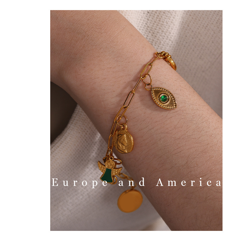Polished Finish 1 Piece 304 Stainless Steel PVD Coated Real Gold Plated Devil's Eye Hand Of Fatima Polished Pendant