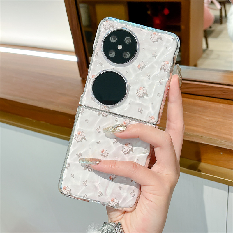 Capa para celular Huawei Pocket 2, dobrável com textura ondulada, resistente a quedas, estampa de rosas em tela cheia, design simples para mulheres._voghion.com