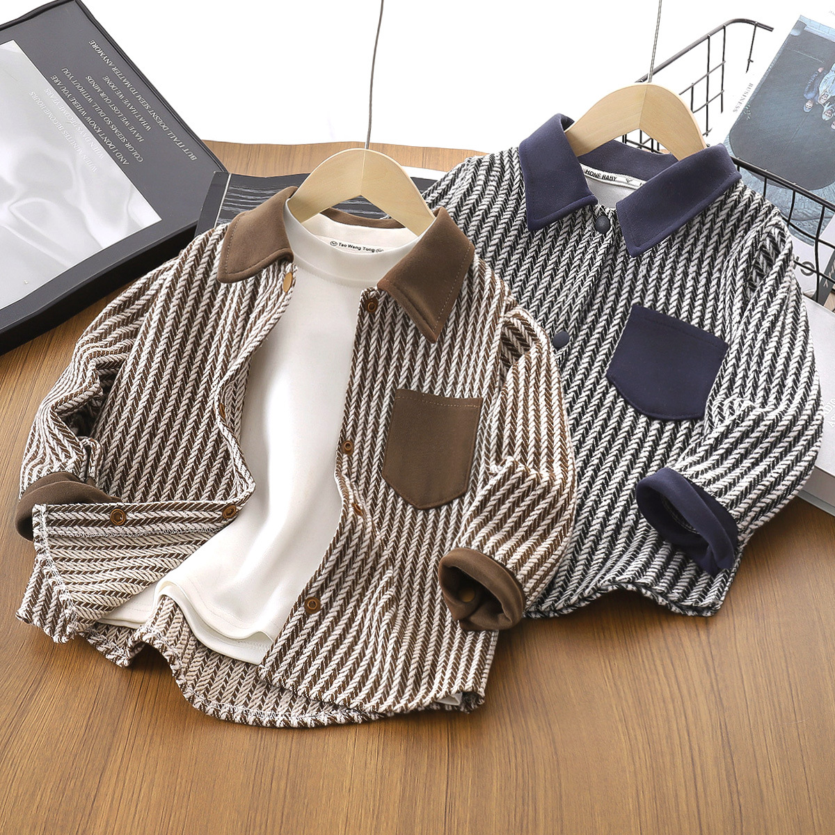 儿童秋装男童外套春秋2025条纹新款上衣男孩洋气长袖开衫衬衫外穿