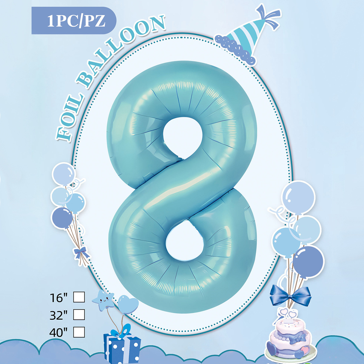 Embalaje de tarjeta de papel independiente digital de cumpleaños impreso en blanco de 32 pulgadas, decoración de fiesta de la versión estadounidense, película de aluminio, decoración de globos de papel de aluminio