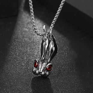 Amazon Cross-border Titanium Steel SPot Retro Red-eyed Rabbit Starling Men's Pendant Long Ear Necklace SP966