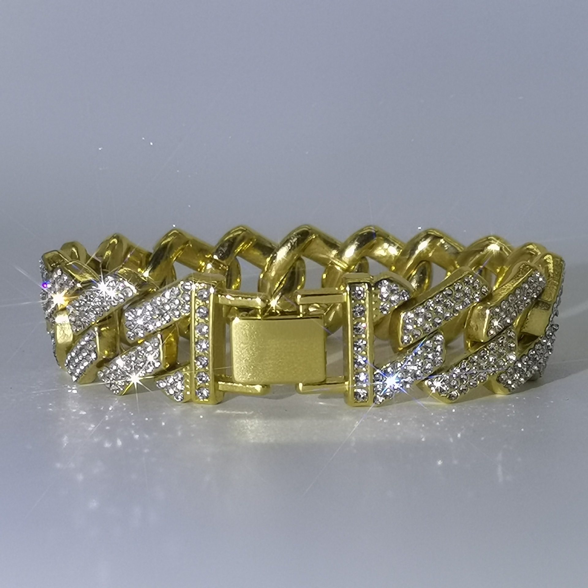 20mm three row chain men's and women's coarse alloy bracelet INS hip-hop diamond inlaid Cuban necklace_voghion.com