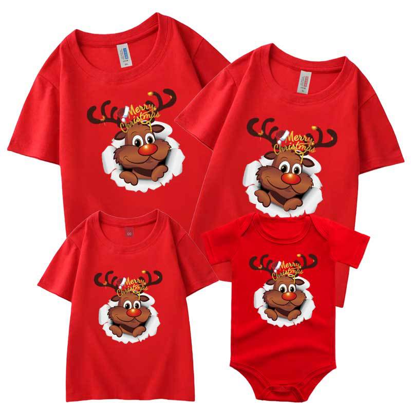 Navidad padre-hijo desgaste verano manga corta 2022 nueva familia transfronteriza tres o cuatro camiseta ropa de actividad del día de año nuevo de los niños