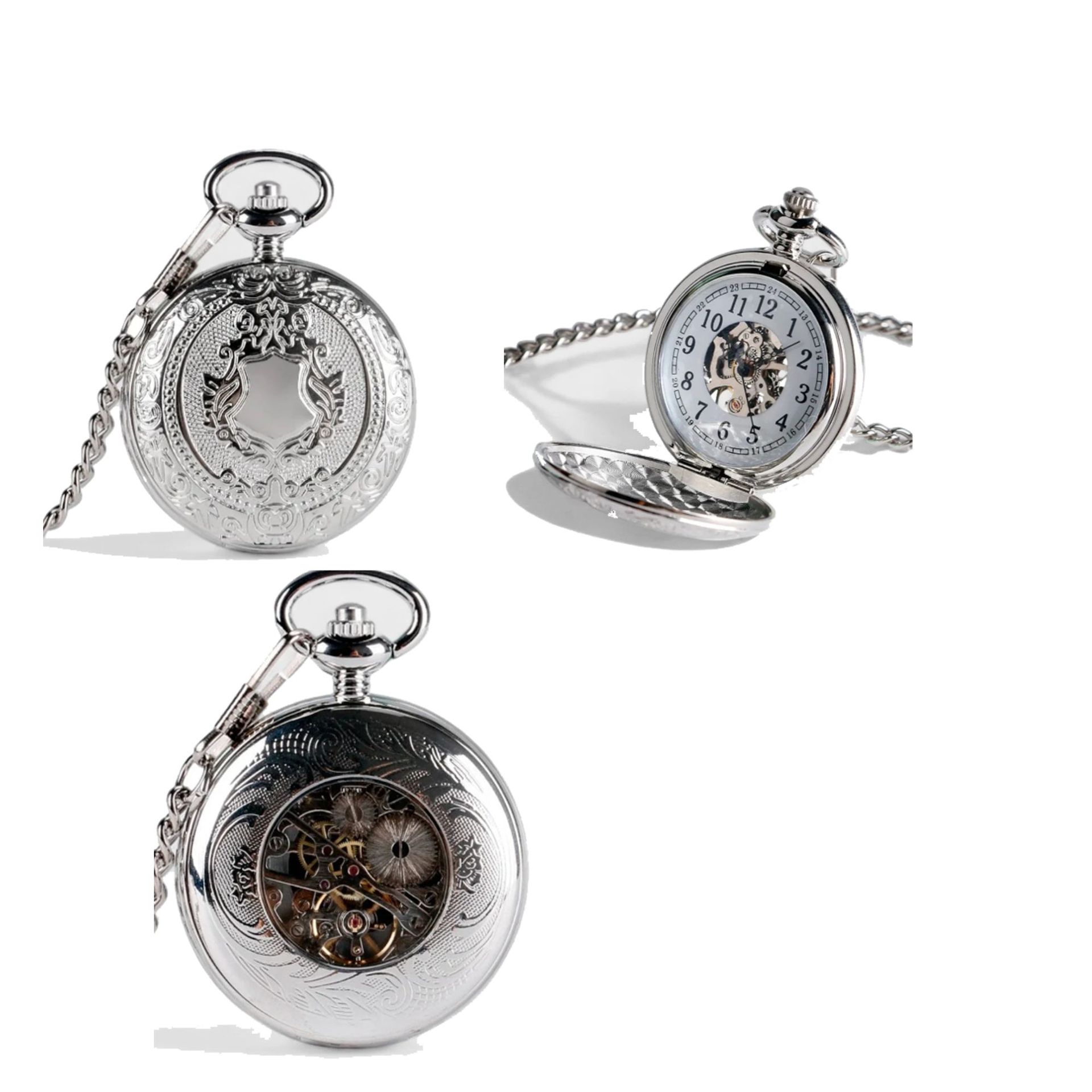 メタルホワイトポリッシュダブルオープンカバー機械式懐中時計レトロ光沢のある学生ギフト記念懐中時計