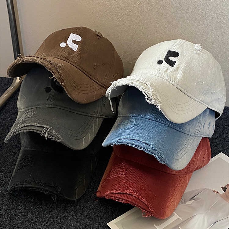Retro hacer viejos agujeros gorra de béisbol boca de pato profundo alrededor de la cabeza de la mujer 2025 sombrero solar de primavera muestra cara pequeña