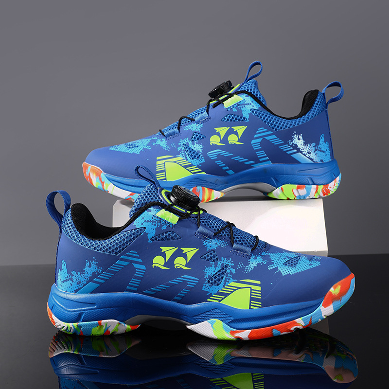 Transfronterizos de tamaño grande nueva moda botón giratorio suela de goma zapatos de entrenamiento de bádminton zapatos de tenis anti-deslizante transpirable