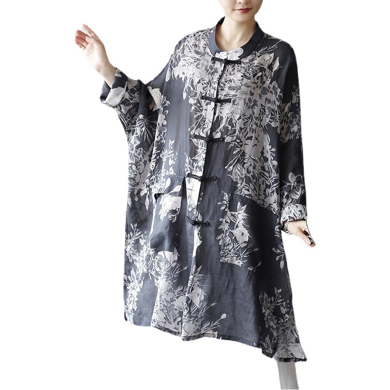 22125 Xi Mo original verano retro Ramio impreso camisa de las mujeres de media longitud suelta estilo étnico abrigo