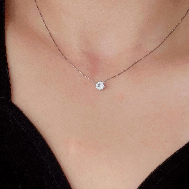 Round Pattern Simple Style Round Titanium Steel Plating Inlay Zircon Pendant Necklace
