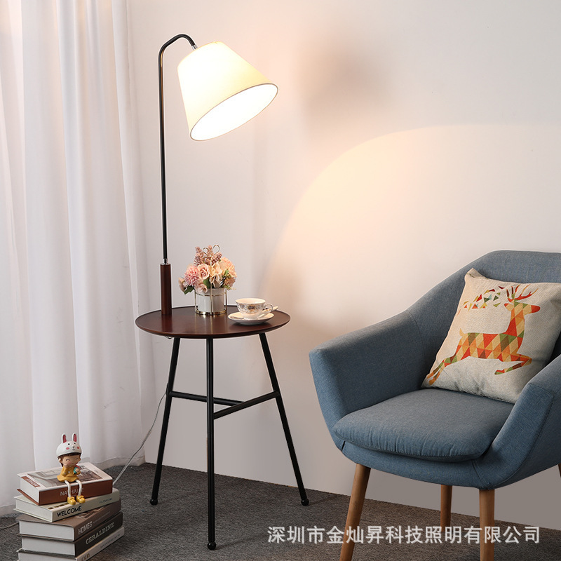 Nordic Simple Floor Lamp Modern Living Room Study Bedside Lamp INS Walnut Color Coffee Table Rack Lamp