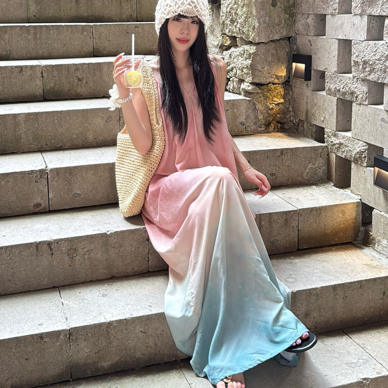 棉绸睡裙女夏天印花薄款吊带两穿长裙可外穿海边度假高级感连衣裙|undefined