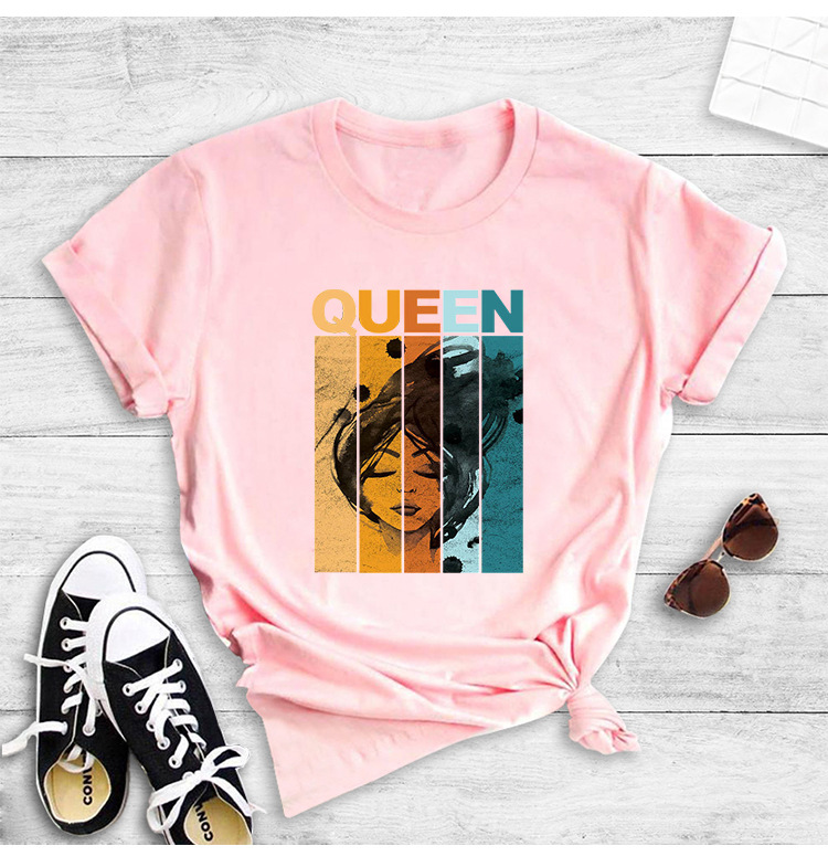 queen color matching hand-painted girl print short-sleeved T-shirt  NSYIC58810