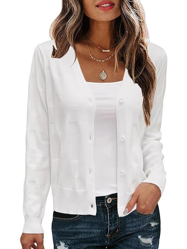 2025 European and American Cross-Border Amazon Women's Soft Short Cardigan Casual Lightweight Shrug Sweater Top White
