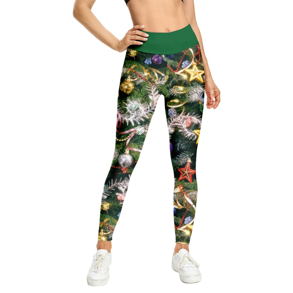 Leggings de mujer populares de Navidad leggings 3D impresión digital poliéster transpirable pantalones delgados