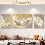 新款客厅装饰画现代轻奢沙发背景墙挂画高级感墙上三联画羽毛壁画