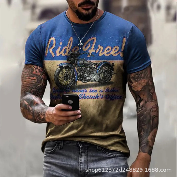 Fabricante de la fuente de los hombres de la camisa de manga corta de la calle Nueva Venta caliente de comercio electrónico transfronterizo camiseta impresa 3D arte flexible